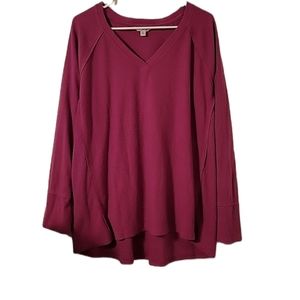 Wildfox Elderberry Brushed Waffle Knit V Neck Haley Top